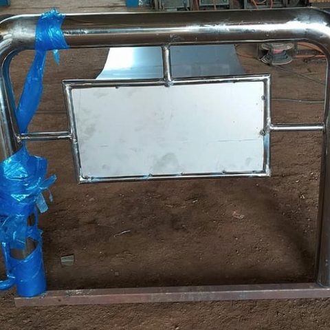 Steel guard rail frame holding a blank sign panel